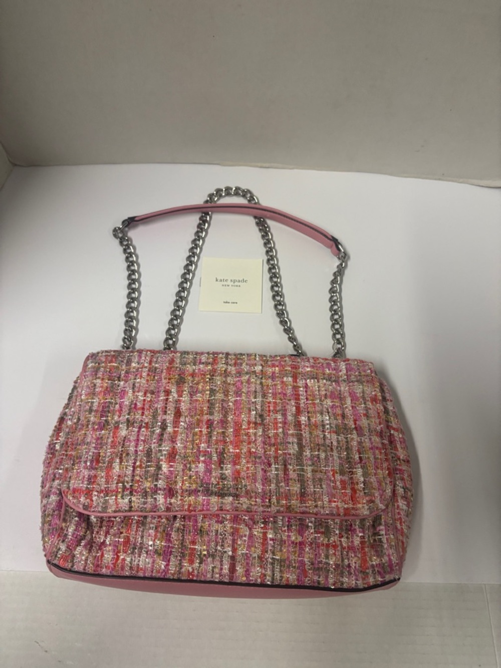 kate spade Pink Multicolor Tweed Chain Shoulder Bag
